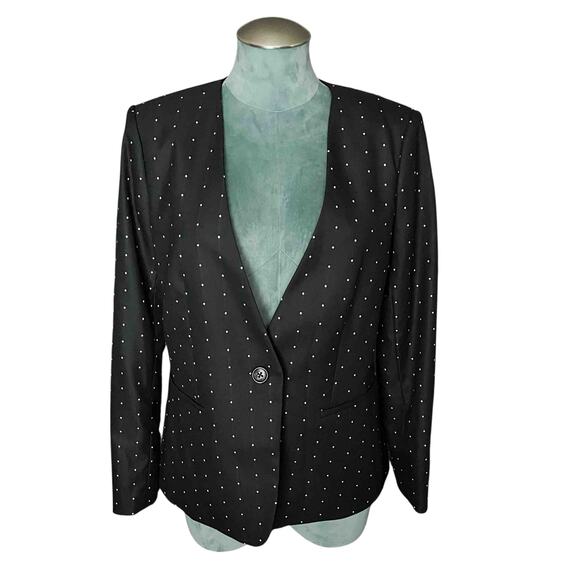Donna Karan Jackets & Blazers - Women's Donna Karan Collarless Single-Breasted Blazer Black Micro Dot Size 12